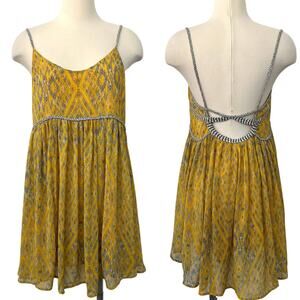 Free People Yellow & Gray Printed Strappy Sundress